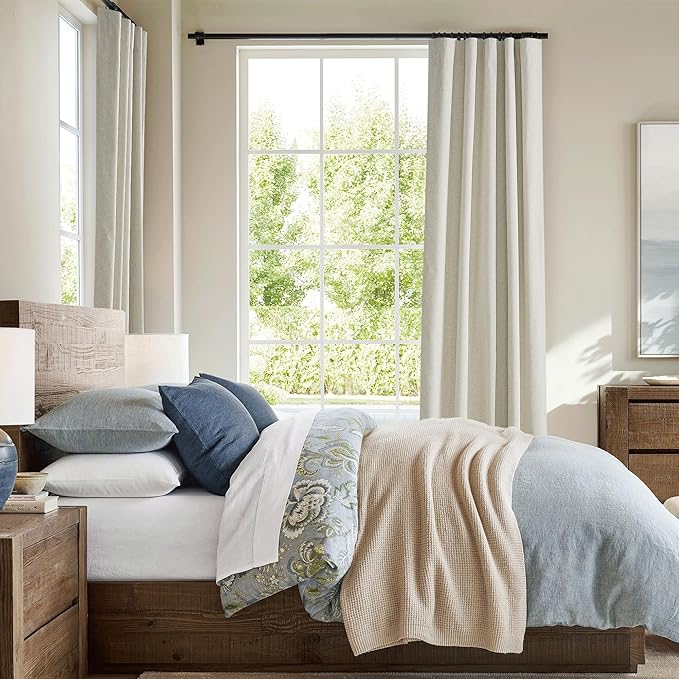 RYB HOME Natural Linen 100% Blackout Curtains for Bedroom 72 Long 52 Width, Linen Blackout Curtains Privacy Protection& Thermal Insulated for Sliding Door/Living Room, 2 Panels