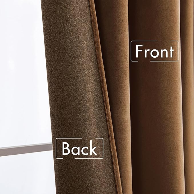 MIULEE Velvet Curtains 84 inches - Luxury Curtains for Bedroom Living Room Room Darkening Thermal Insulated Super Soft Window Drapes Rod Pocket & Back Tab, Brown, W52 x L84 inches, 2 Panels