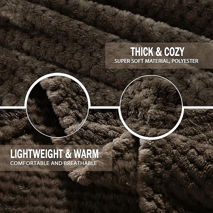 Exclusivo Mezcla Fleece Bed Blanket Queen Size, Super Soft and Warm Blankets for Couch, Sofa and Bed Waffle Textured, Cozy, Fuzzy and Lightweight (Coffee, 90x90 Inches)