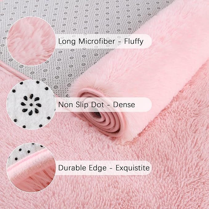 Chicrug Soft Runner Rug for Bedroom Living Room Plush Fluffy Rugs 2x6 Feet, Shag Furry Runner Rug Carpet Non Shedding for Nursery Children Kids Girls Room Home Decorative, Pink