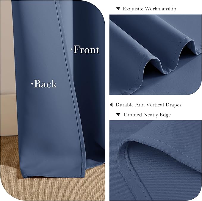 PONY DANCE Blackout Curtains 84 inches Long - Thermal Insulated Curtain Drapes Light Block Energy Efficient Modern Design Style for Home Decor, 52" x 84", Blue Haze, 2 Pieces