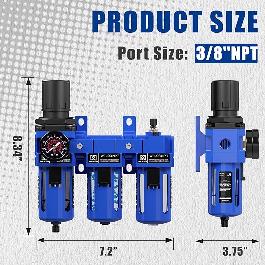 NEWPO 3/8" NPT Air Compressor Water Separator-Air Filter Regulator Lubricator - Image 2