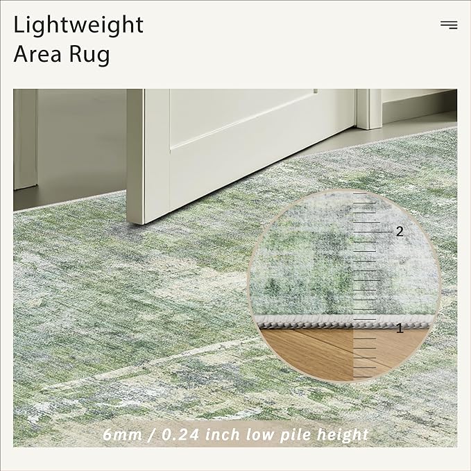 Runner Rug 2x6 Washable Non-Slip Kitchen Runner Rugs for Bathroom Laundry Room Green/Ivory Vintage Floor Carpet Runners for Hallway Entryway