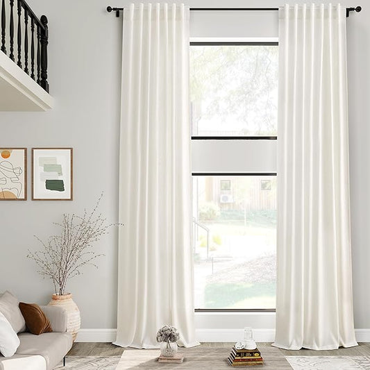 Linen Cream Curtains 228 Inch Extra Long for Living Room Back Tab Light Filtering Semi Sheer Drapes Modern Farmhouse Coastal Decor Cotton Textured Curtain for Floor to Ceiling Window 52x228