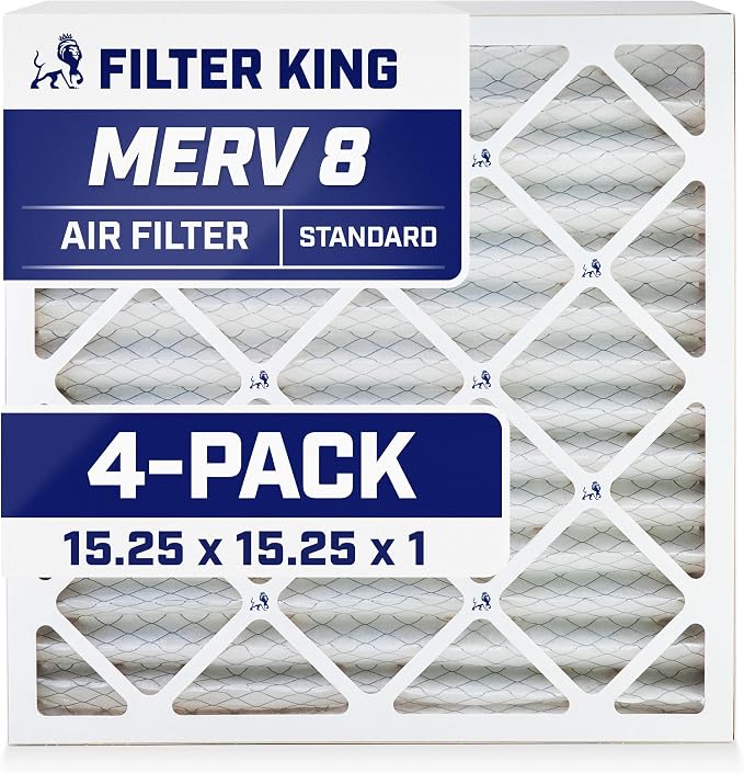 Filter King 15.25x15.25x1 Air Filter | 4-PACK | MERV 8 HVAC Pleated A/C Furnace by FilterKing