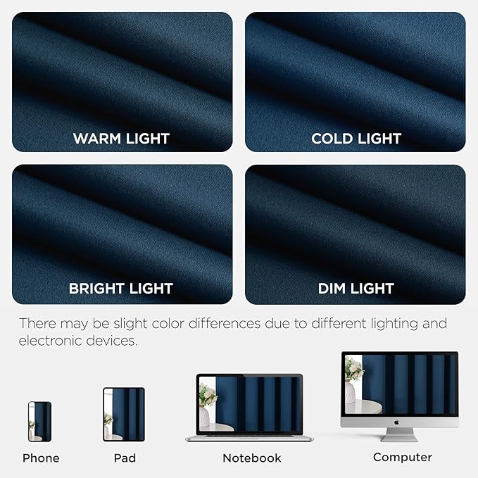Joydeco Blackout Patio Sliding Door Curtains 96 Inches Long, Grommet Privacy Room Divider Curtains, Extra Wide Thermal Blackout Drapes for Bedroom Living Room (Navy Blue, 80Wx96L, 1 Panel)