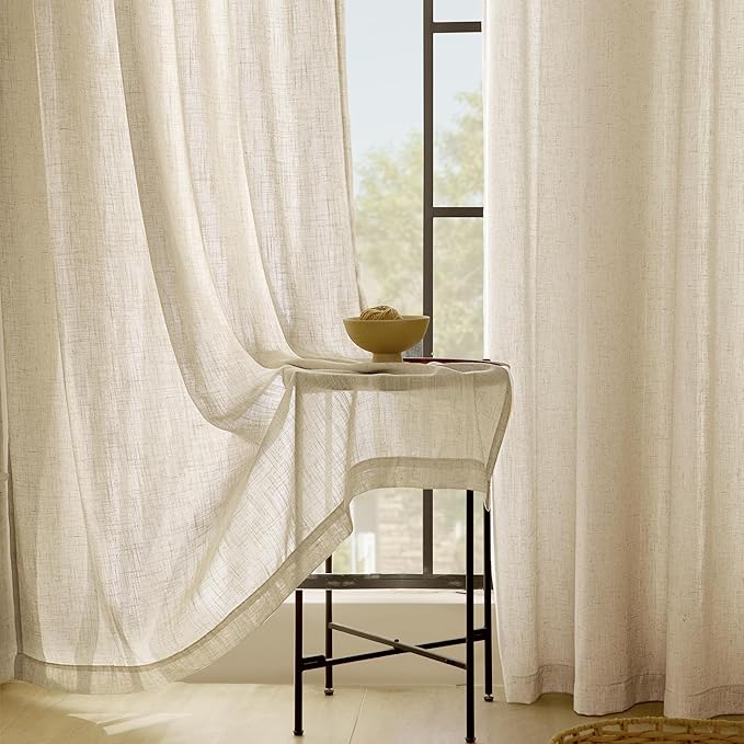 Greyish Beige Linen Curtain 108 inch Length 2 Panels Set Back Tab Light Filtering Living Room Curtain Drapes Home Office Modern Minimalist Decor Farmhouse Boho Neutral Semi Sheer Curtain 108 inch Long