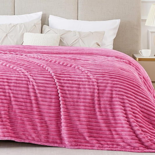 BEDELITE Fleece Blanket Queen Size – 3D Ribbed Jacquard Soft and Warm Decorative Fuzzy Blankets – Cozy, Fluffy, Plush Lightweight Throw Blankets for Couch, Bed, Sofa(Hot Pink, 90x90 inches)