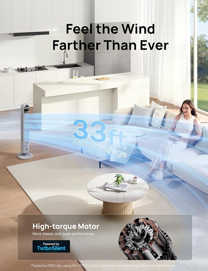 DREO Tower Fan for Bedroom, 4 Speeds, 3 Modes Standing Fans for Room - Image 4