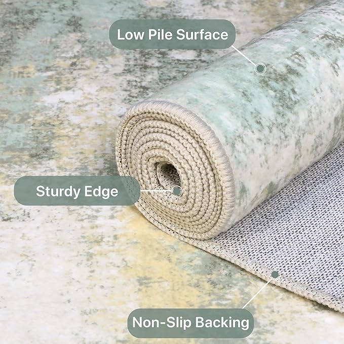 BEIMO Runner Rug for Hallway Kitchen, 2'6"x8' Machine Washable Runners Rug for Entryway, Soft Modern Abstract Throw Rugs, Low Pile Floor Cover with Non Slip Backing, Light Green