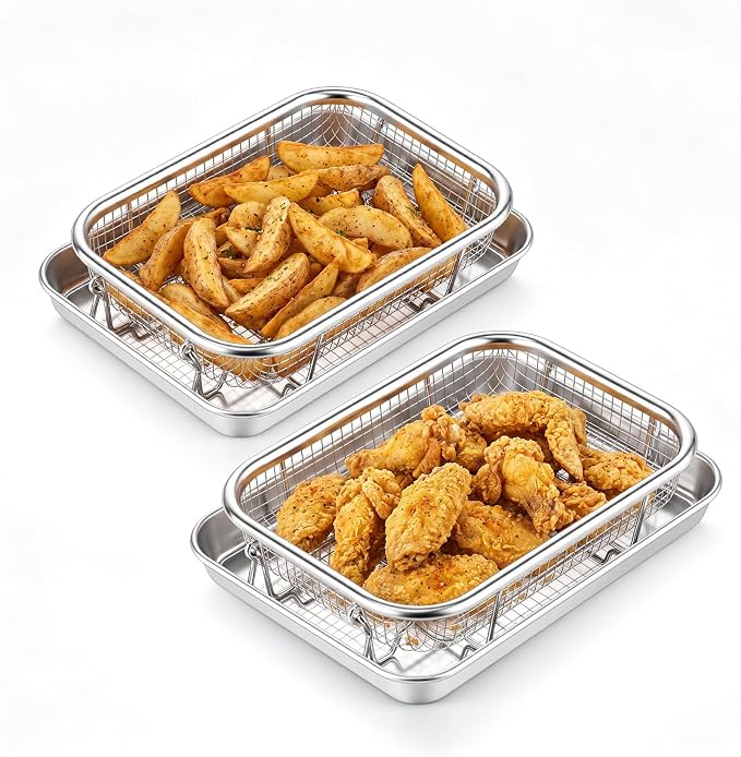 TeamFar Air Fryer Basket for Oven, 2 Set Air Fryer Accessories, 9.3” x 7” | by TeamFar