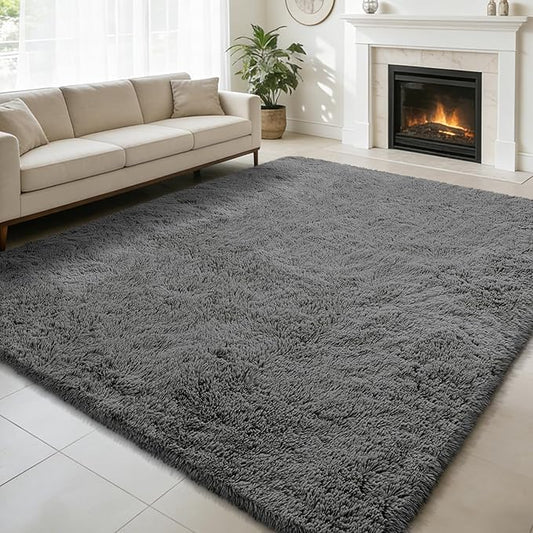 Shag Area Rug for Bedroom 5x8,Deep Grey Fluffy Area Rugs for Living Room,Soft Fuzzy Rug Non-Shedding Indoor Plush Carpet for Kids Bedroom Nursery Dorm Home Decor