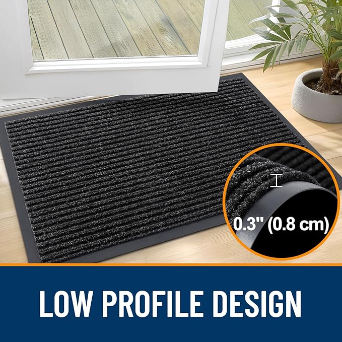 OLANLY Front Door Mat Indoor Outdoor Entrance, 2-Pack 59 x 34 Inch, Waterproof Heavy Duty Doormat, Fade Resistant, Low Profile, Easy Clean Patio Porch Welcome Floor Mats for Entry, Off-Black