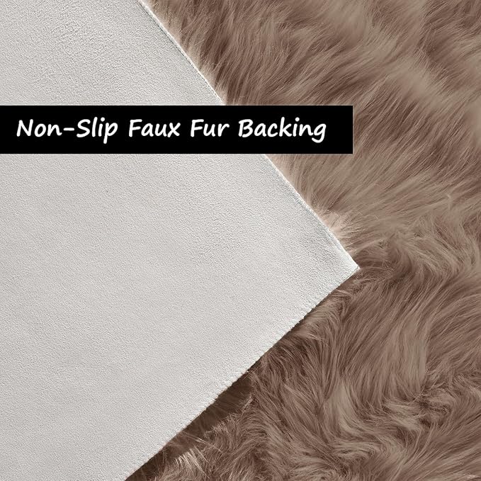 Goolela Fluffy Faux Fur Rug for Bedroom 4x6 Light Brown Beige Sheepskin Fuzzy Furry Soft Rug for Living Room Bedside Dorm Plush Shaggy Washable Rectangle