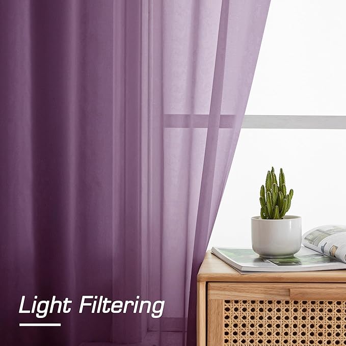 OWENIE Sheer Curtains 54 Inch Length 2 Panels Set, Plam Clear Sheer Short Curtains for Small Window, Light Filtering Clear Curtains Sheer, 2 Pcs 84 Width 54 Long, Plam