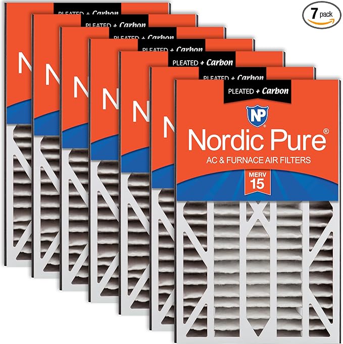 Nordic Pure 16x25x3 Pleated MERV 15 Plus Carbon Filter 7 Pack | Actual Size: 15 by NordicPure