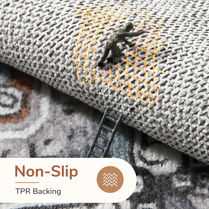 OPPODREAM Soft 6x9 Area Rugs, Washable Rug 6x9 with Non Slip Backing, Faux Cashmere Low-Pile 6 x 9 Carpet, Grey & Teal & Yellow