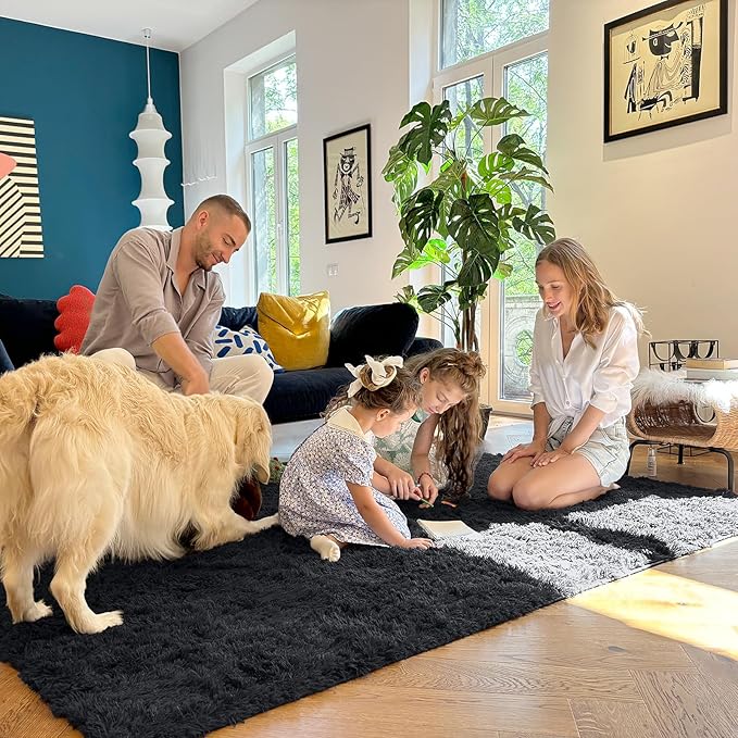 OLANLY 3x10 Machine Washable Runner Rugs for Hallway, Soft Fluffy Shaggy Bedside Rugs for Bedroom, Living Room, Indoor Floor Carpet for Kids Girls and Boys, Nursery Rooms, Home Decor Aesthetic, Black