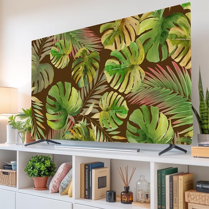 Abstract Olive Monstera Tropical Leaves Indoor TV Cover, Elastic TV Screen - Image 6