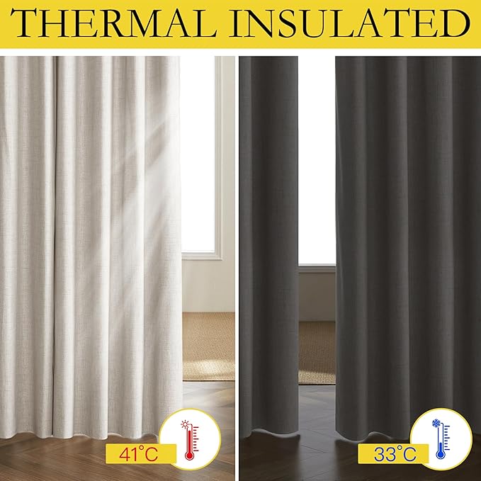 NICETOWN Brich Vintage Open Linen Weave Flax Thermal Curtains, 100% Blackout Curtains 90" Long for Dining Room, Soundproof Window Treatment Drapes for Hall Room, 42" Wide Per Panel, Set of 2