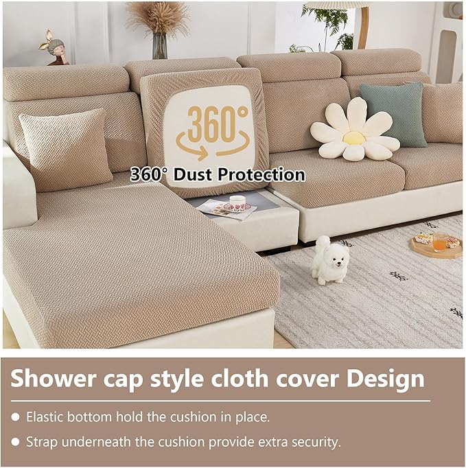Couch Cushion Covers for Sofa Couch Covers Wear-Resistant Universal Sofa Cover Washable Stretch for Sectional Slipcovers (Texture-Light Coffee,Large Triple Seat Cover)