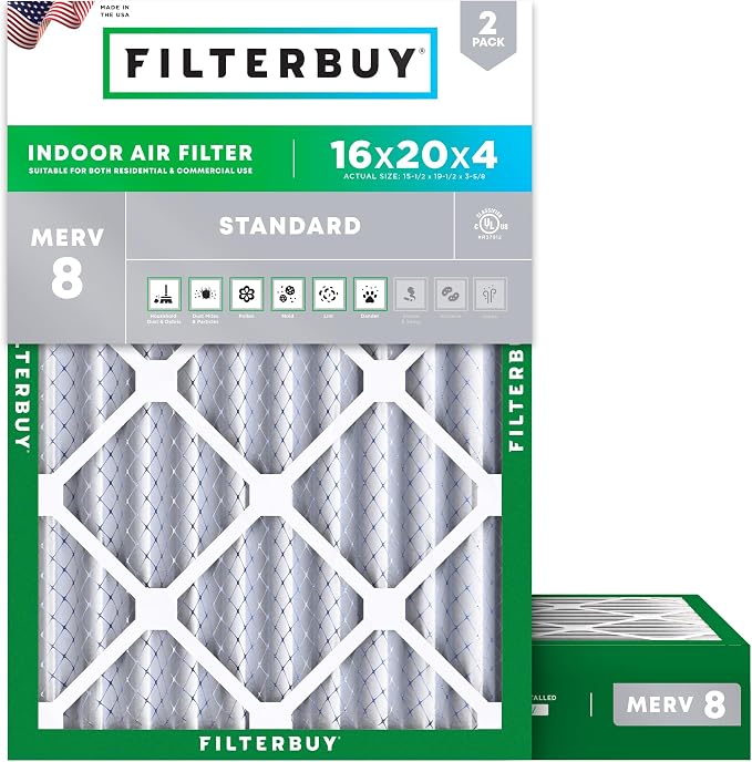 Filterbuy 16x20x4 Air Filter MERV 8 Essential Dust & Allergy Defense, by Filterbuy