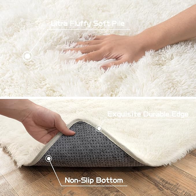 Pionblank Large Area Rug for Living Room 10x14, Fuzzy Modern Shag Rug, Fluffy Plush Non Slip Soft Furry Carpet for Bedroom Kids Room Nursery Teens Dorm Home Decor, Cream White