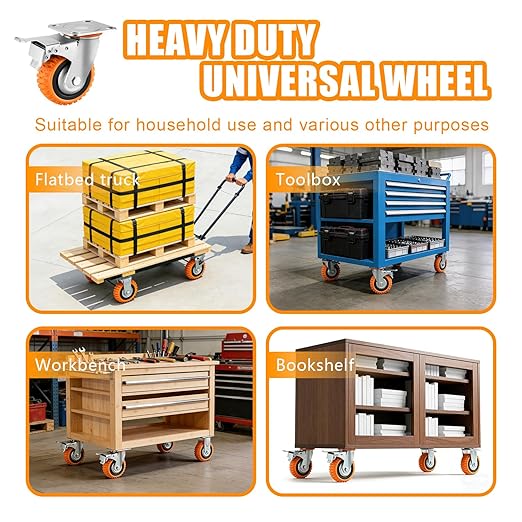 5 Inch Heavy-Duty Polyurethane Caster Wheels–360° Swivel & Dual-Lock Brake - Image 4