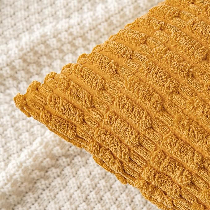 MIULEE Pack of 2 Corduroy Decorative Throw Pillow Covers 18x18 Inch Soft Boho Striped Pillow Covers Modern Farmhouse Home Decor for Summer Sofa Living Room Couch Bed Gold Yellow
