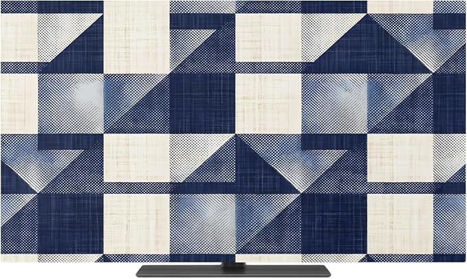 Navy Blue Block Abstract Geometric Indoor TV Cover, Elastic TV Screen Protector by Unknown