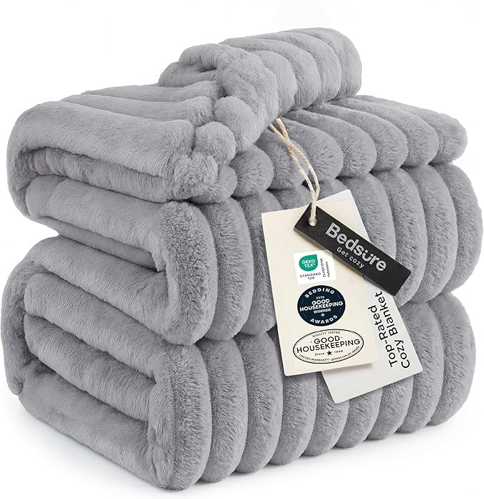 Bedsure GentleSoft Blankets Queen Size for Bed - Cozy Soft Blankets for Women, Cute Large Fleece Throws for Girls, Light Grey, 90x90 Inches