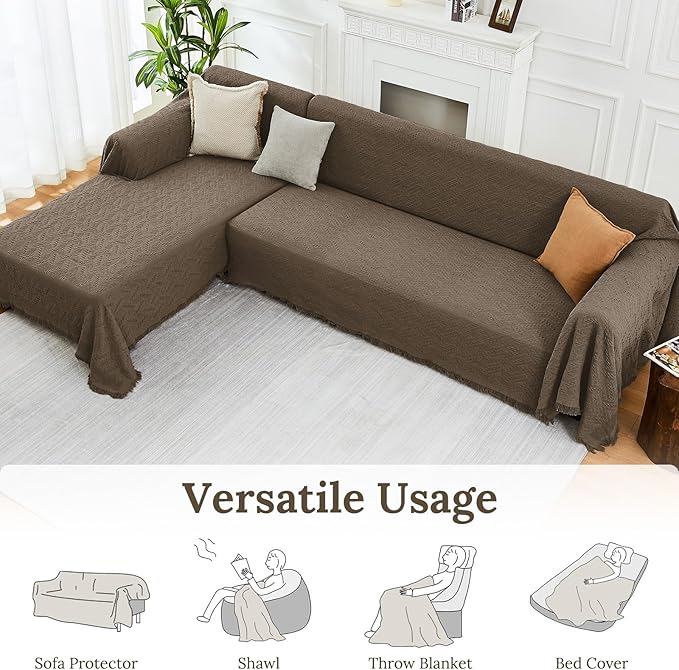 HOMERILLA Sectional Couch Covers for Sectional Sofa L Shaped Sofa Cover Blanket 2 Pieces L Shape Furniture Protector for Pets Dogs(Taupe, Large)