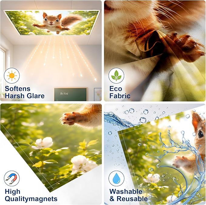 2 Pack Leaping Squirrel Decorative Ceiling Light Covers, Magnetic 4x2 Ft - Image 3