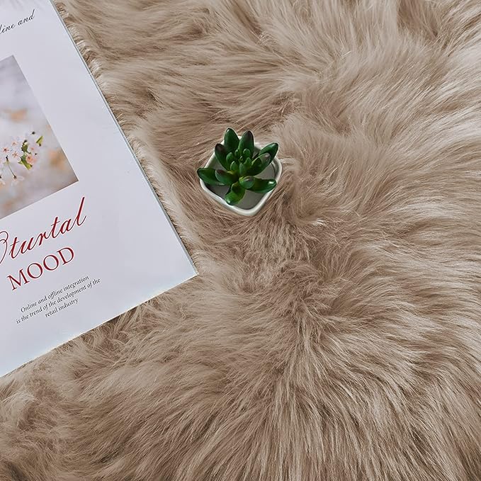 Latepis 2x3 Brown Beige Small Faux Fur Rug Fluffy Furry Rugs Throw Rug Washable Shag Plush Soft Rugs for Living Room Bedroom and Dorm