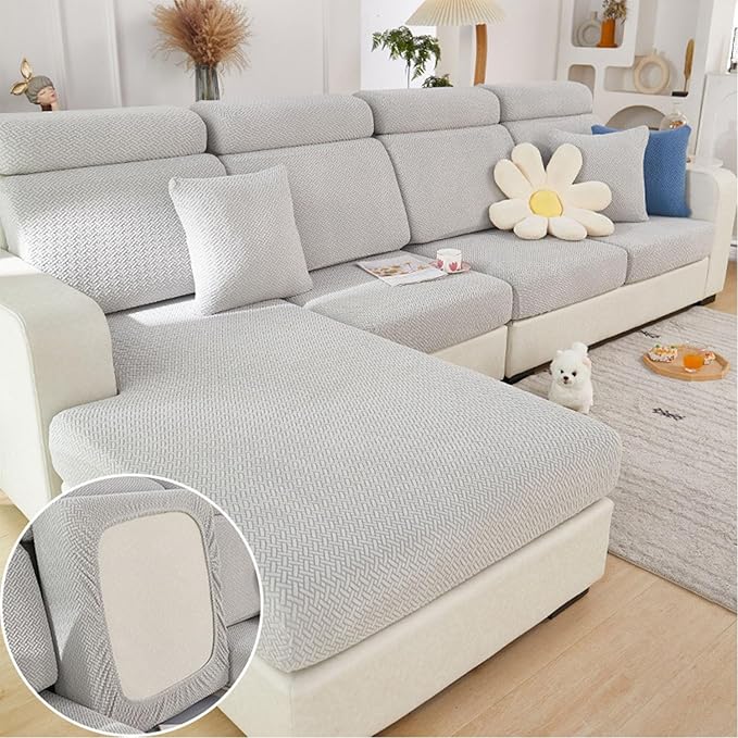 Sofa Covers Couch Covers for Sofa Pet Friendly Couch Cushion Covers Universal Sofa Covers Washable Stretch Slipcovers for Sectional Sofa (Texture Light Gray,Chaise Cover)