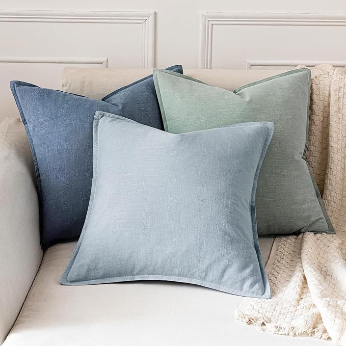 MIULEE Decorative Linen Pillow Covers 20x20 Inch Blue Ashes Boho Farmhouse Neutral Couch Throw Pillows for Bed Pack of 2 Accent Modern Pillowcase Sofa Livingroom Home Decor