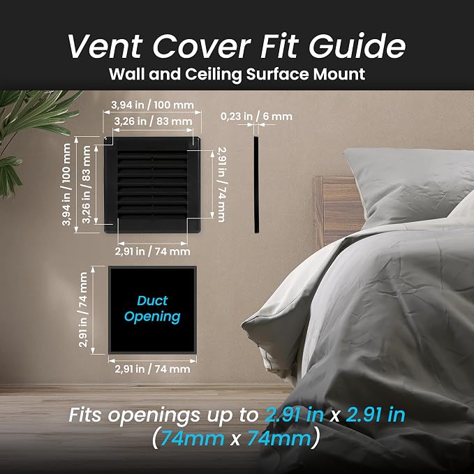 Repa Market 4 x 4 Inch Black Square Air Vent Cover - Image 2