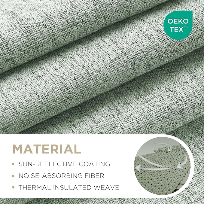Joydeco Blackout Curtains for Bedroom - 100% Light Blocking 2 Panels Sage Green Drapes 42" W x 96" L, Thermal Insulated Room Darkening Curtains, Linen Textured for Living Room, Rod Pocket & Back Tabs