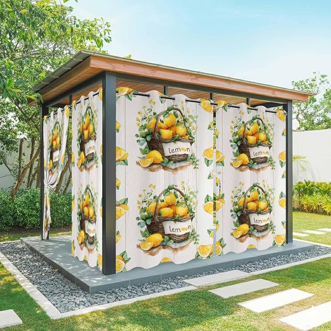 Lemon Outdoor Curtains for Patio Lemons Baskets Summer Tropical Plant Wood by Unknown