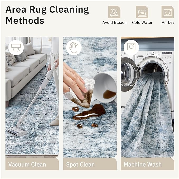 Soalmost 2x3 Abstract Washable Rugs for Kitchen, Floor, Entryway, Powder Room Small Area Rug Non-Slip Vintage Rug Low Pile Throw Door Mat Blue