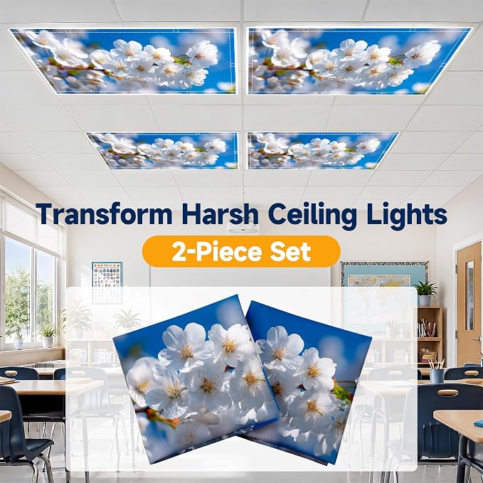 2 Pack White Cherry Blossom Decorative Ceiling Light Covers, Magnetic 4x2 Ft - Image 6