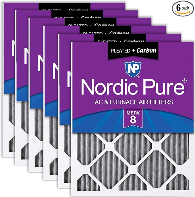 Nordic Pure 18x24x1 Pleated MERV 8 Plus Carbon Air Filters 6 Pack | Actual by NordicPure