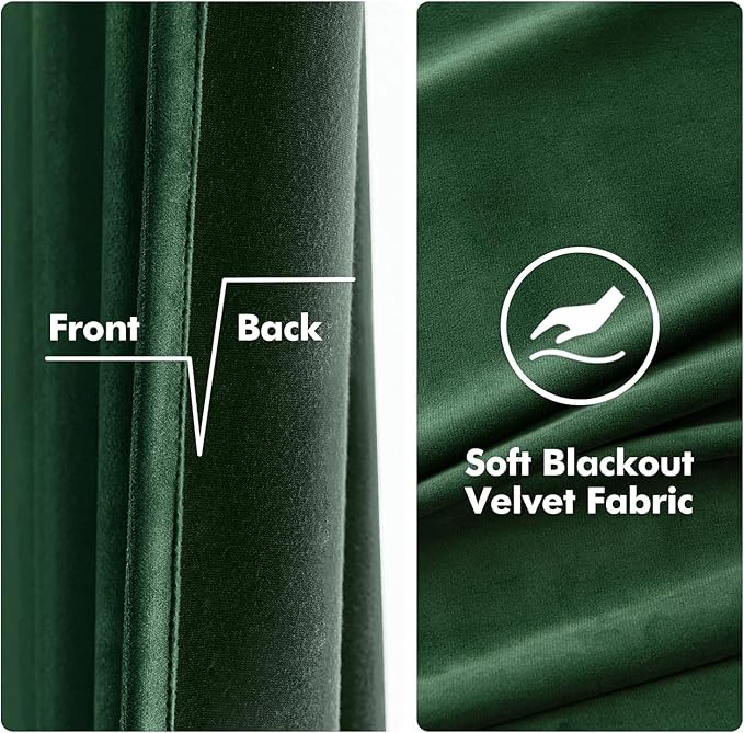 MIULEE Christmas Velvet Curtains Emerald Green Grommet Curtain Thermal Insulated Soundproof Room Darkening Blackout Curtains/Drapes for Girls & Ladys Living Room/Bedroom Decor 52 x 96 Inch 2 Panels