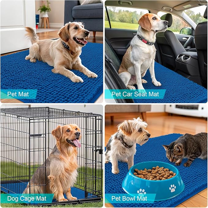 OLANLY Dog Door Mat for Muddy Paws 54x32, Absorbs Moisture and Dirt, Absorbent Non-Slip Washable Doormat, Quick Dry Chenille Mud Mat, Entry Indoor Entryway Carpet for Inside Floor, Deep Navy Blue