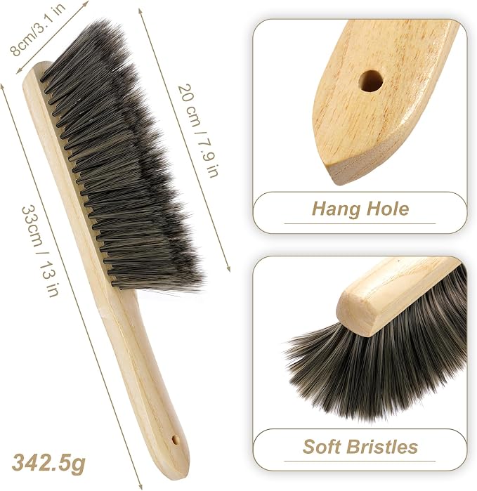 Rbenxia 2 Pieces Wooden Handle Bench Brushes Horse Hair Brushes Soft Bristles - Image 2