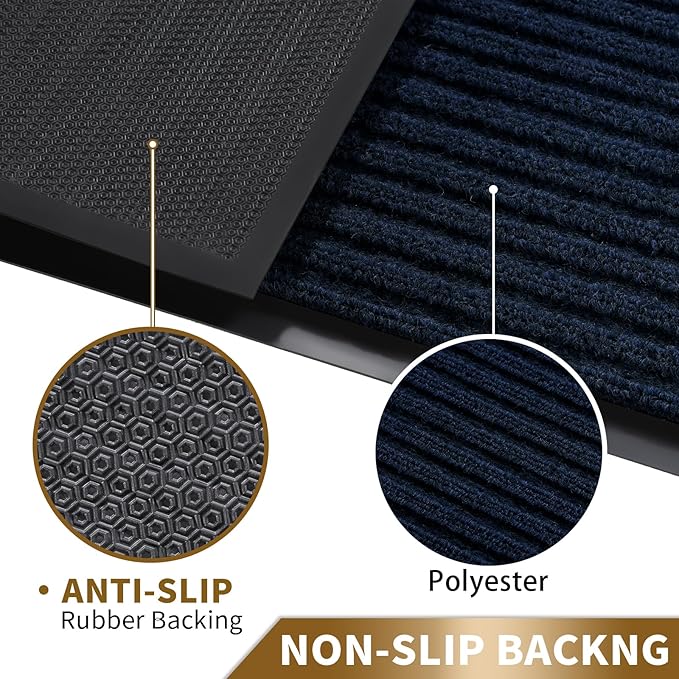 Yimobra Front Door Mat Outdoor Indoor Entrance, 100% Waterproof All-Season All Weather Doormat, Welcome Matt Outside Entry, Non Slip, Low Profile, Heavy Duty Patio Porch Floor Mats,47 x 32,Navy Blue
