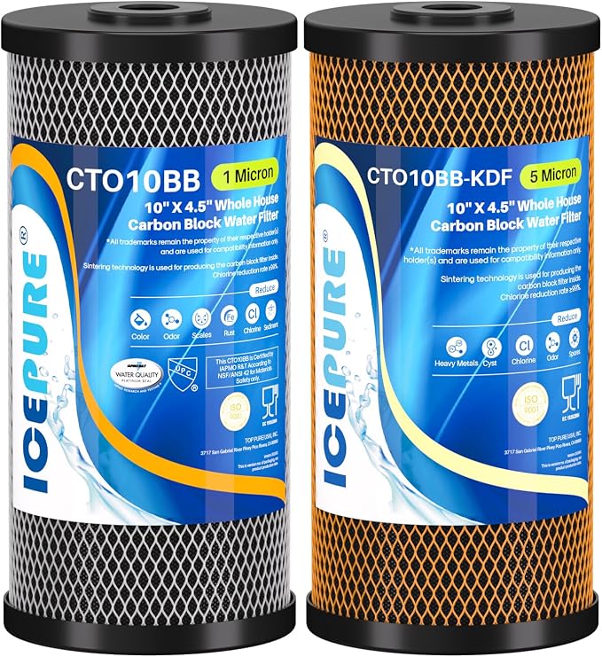 ICEPURE 2-Stage 10" x 4.5" Whole House Carbon Water Filter Set, Activated by ICEPURE