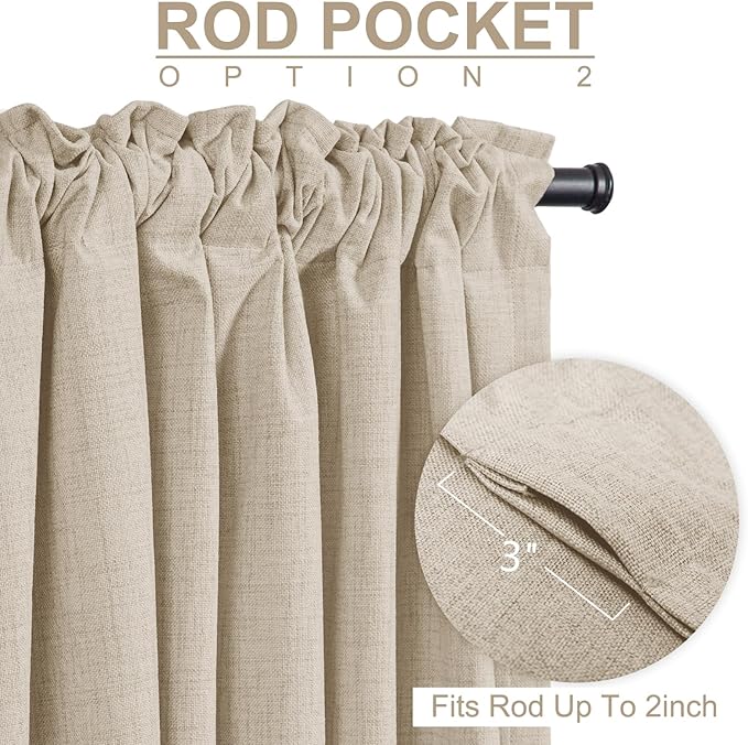 100% Blackout Shield Linen Blackout Curtains for Bedroom 90 Inches Long, Back Tab/Rod Pocket Living Room Drapes, Thermal Insulated Blackout Curtains 2 Panels Set, 50" W x 90" L, Oatmeal