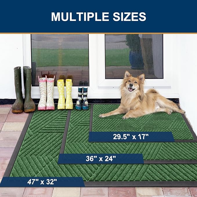 Smiry Front Door Mat Outside Entrance, Heavy Duty Sturdy Natural Rubber Doormat, Trap Dirt and Moisture, Easy Clean Low Profile Welcome Floor Mats for Indoor Outdoor Entry, 47x23 Inch, Green