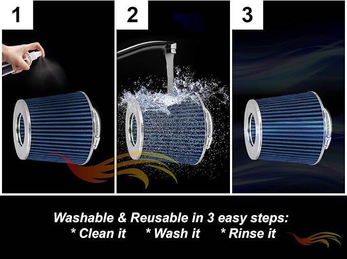 BLUE 4" 102 mm Inlet Truck Air Cone Replacement Performance Washable Clamp-On - Image 7